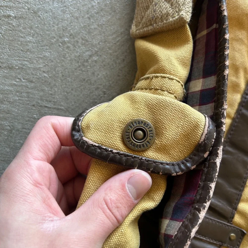 Vintage Y2K Aeropostale Canvas Messenger Bag Tan Brown Leather Shoulder Bag